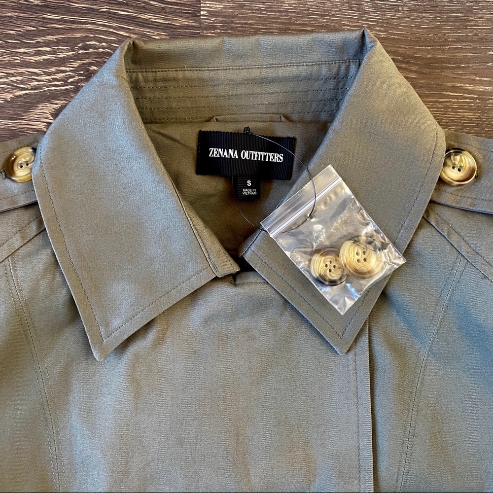 Double Breasted Trench Coat- Olive- Various Sizes - Picture 6 of 9